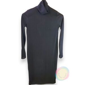 Zara TRF Turtleneck Sweater Dress Womens Large Gray Ribbed Knit Midi Long Sleeve